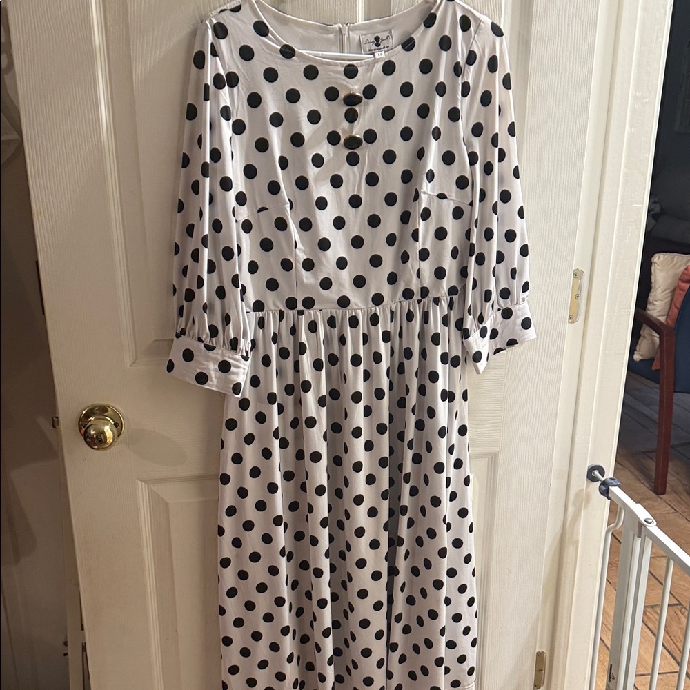 Dainty Jewells White and Black Polka Dot Long Sleeve Dress - Picture 2 of 2